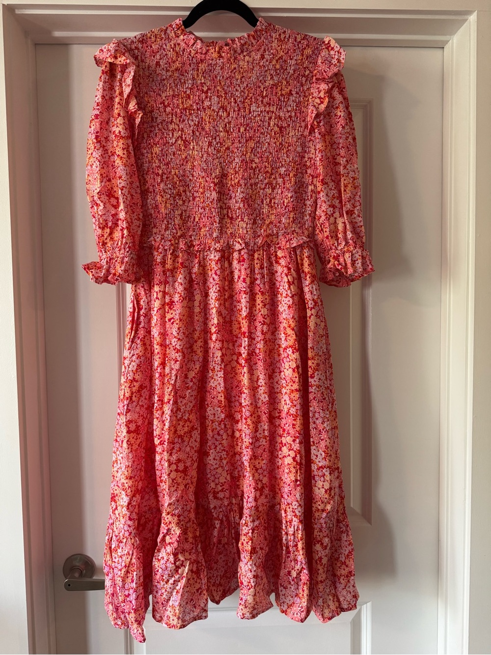 Karlie Pink Floral Smocked Midi Dress